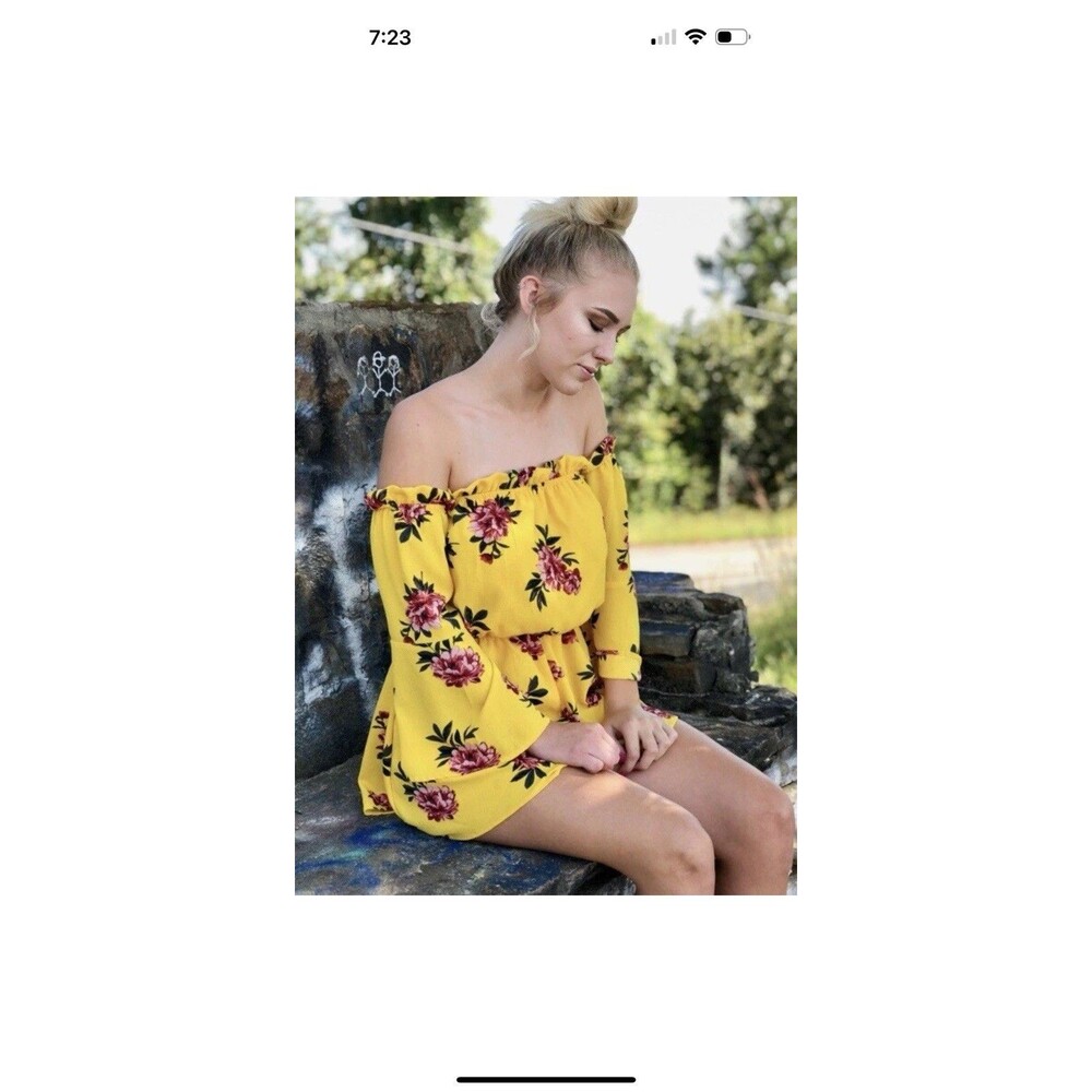 Toxik3‎ Yellow Floral Off The Shoulder Long Sleeve Romper Size XL - Picture 5 of 16